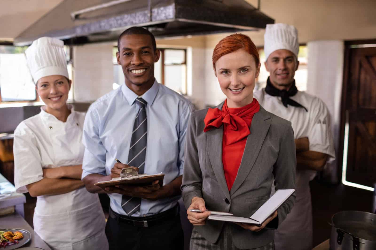 professional kitchen chefs working